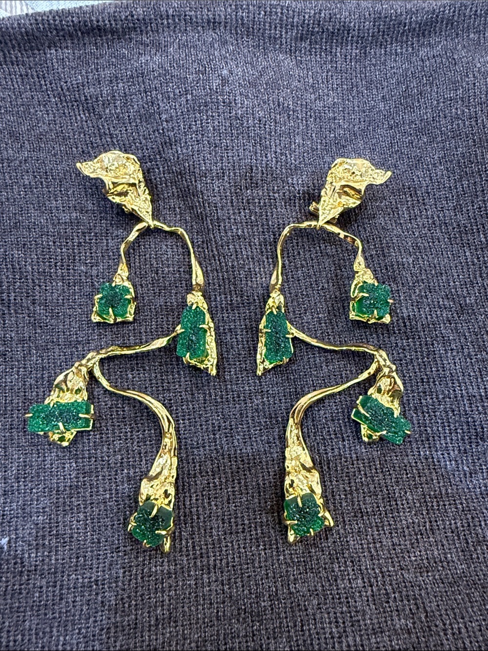 Alexis Bittar Gold-Tone Drop Earrings with Emerald Green Accents
